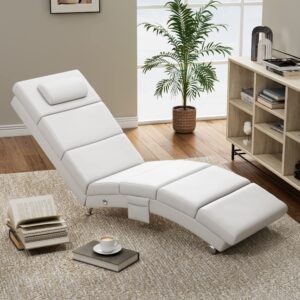yoleny massage chaise lounge,electric recliner heated chair,ergonomic indoor chair, modern long lounger for office or living room,pu&white…