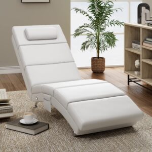 YOLENY Massage Chaise Lounge,Electric Recliner Heated Chair,Ergonomic Indoor Chair, Modern Long Lounger for Office or Living Room,PU&White…