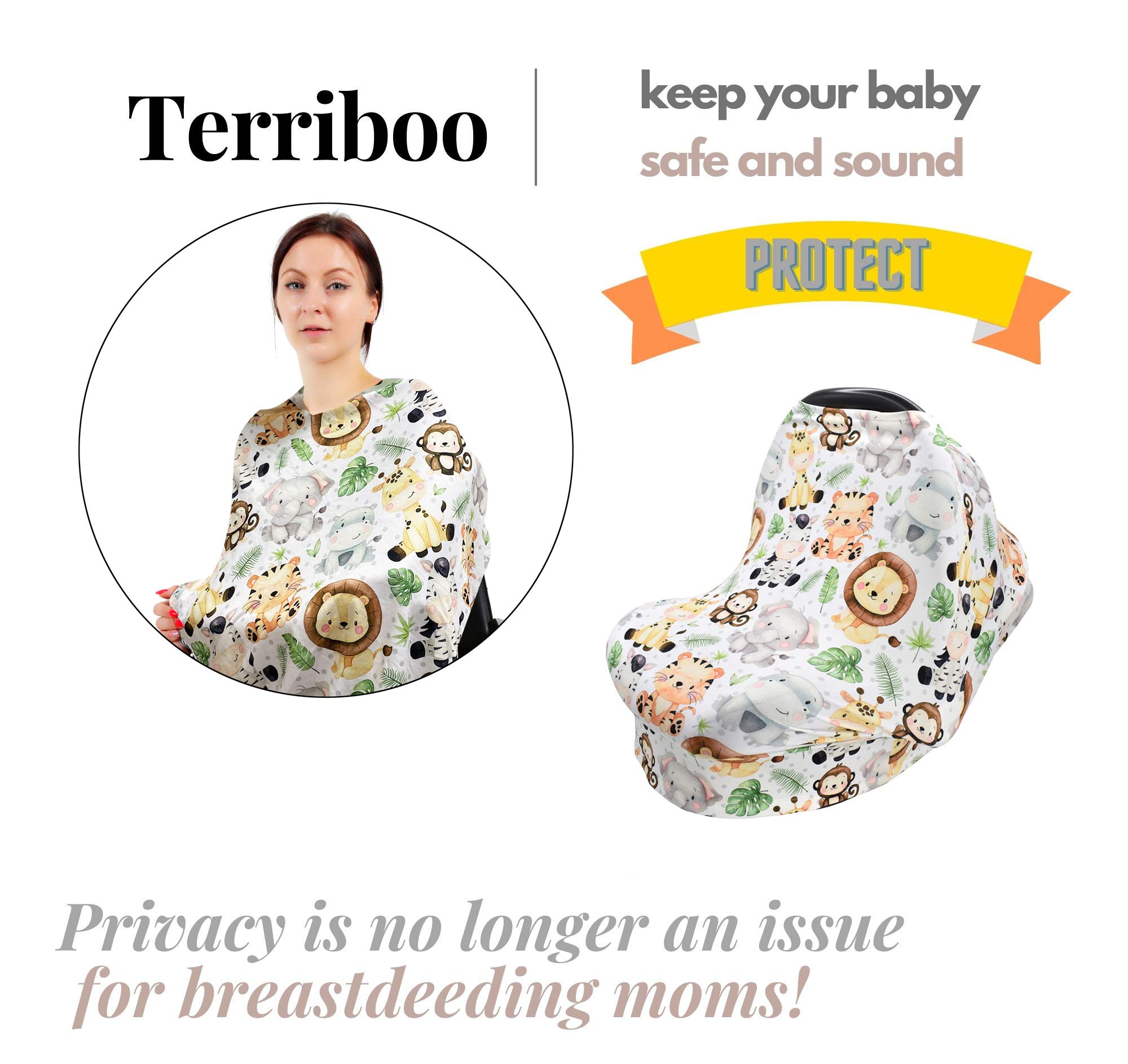 Terriboo Nursing Cover for Newborn Breastfeeding Multi Use Infant Stroller Canopy Unisex Baby Car Seat Cover High Chair Cover Shopping Cart Cover for Baby Boy and Girl (Zoo)