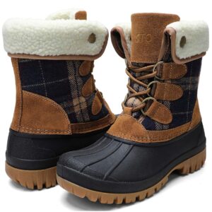 stq womens insulated winter snow boots waterpoof duck boots navy/tan 9 m