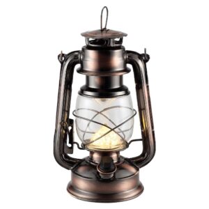 rechargeable vintage hurricane lantern, metal hanging lantern with dimmer switch, 15 leds battery operated lantern for indoor or outdoor usage, charging cable and battery included (antique copper)