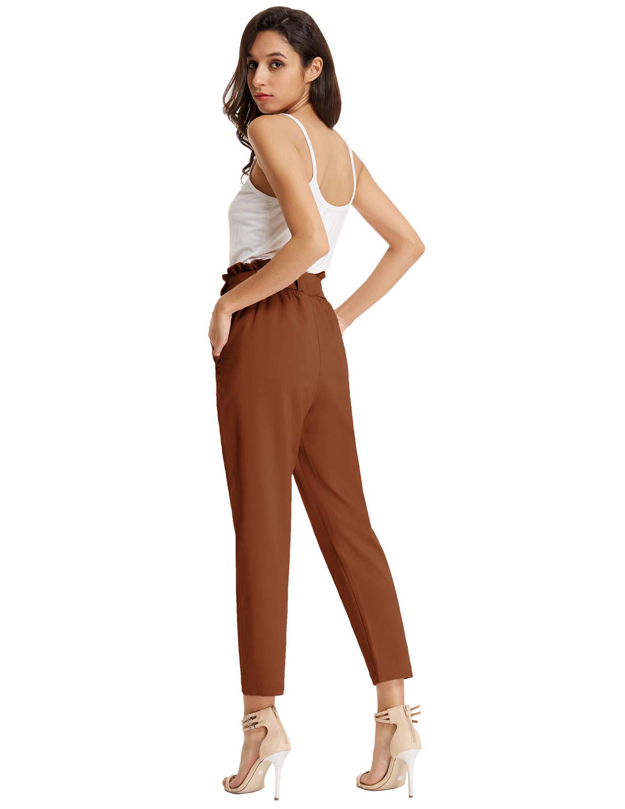 GRACE KARIN Women's Petite Skinny Dress Pants for Office Work Career Pants Lightweight Slim-Fit S Brown