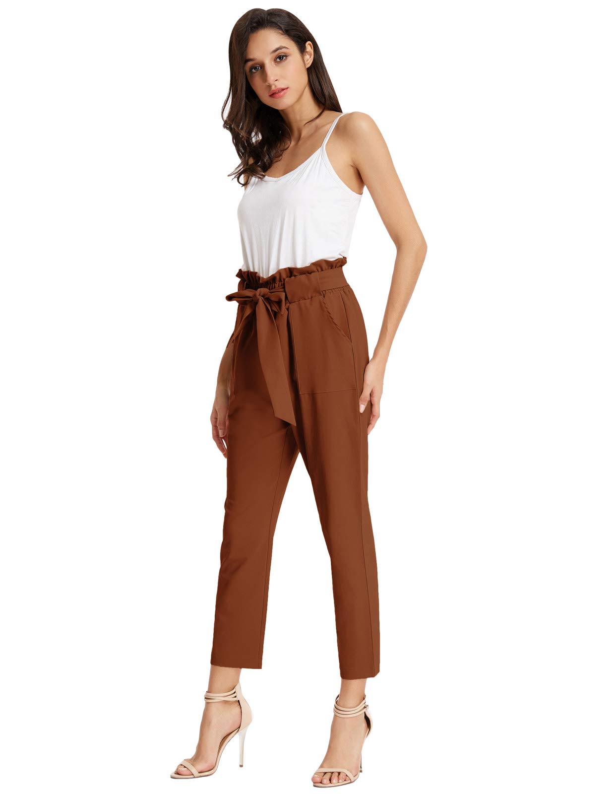 GRACE KARIN Women's Petite Skinny Dress Pants for Office Work Career Pants Lightweight Slim-Fit S Brown