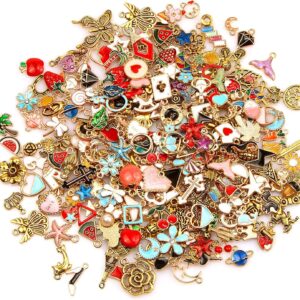 SANNIX 220Pcs Bracelet Charms Assorted Gold Plated Enamel Charms Necklace Bracelet Earrings Charm for DIY Jewelry Making Crafts