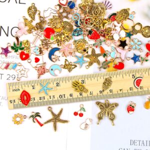 SANNIX 220Pcs Bracelet Charms Assorted Gold Plated Enamel Charms Necklace Bracelet Earrings Charm for DIY Jewelry Making Crafts