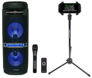 rockville go party x10 dual 10" karaoke machine system+wireless mic+tablet stand