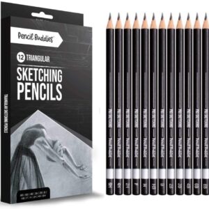 Pencil Buddies Sketch Pencils for Drawing, Triangular Drawing Pencils Set, 12 Pack Art Pencils for Drawing & Shading, Graphite Shading Pencils for Sketching, Adults & Kids, 8B-6H