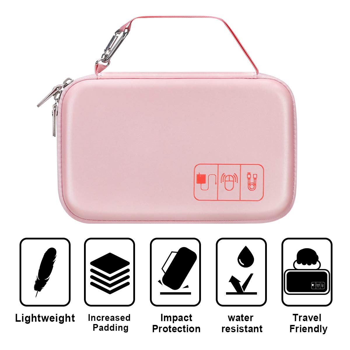 Canboc Hard Travel Electronic Organizer Case for MacBook Power Adapter Charger Cable Apple Magic Mouse Power Bank Apple Pencil USB Flash Disk SD Card Small Portable Accessories Tech Bag, Rose Gold