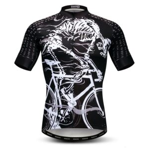 weimostar cycling jersey men short sleeve cycle bicycle clothing mtb road bike shirts tops full zipper pockets reflective skeleton size l