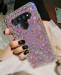 accgoal for lg stylo 6 glitter sparkle bling case for girly women,rhinestone bumper protective cover for lg stylo 6 (pink)