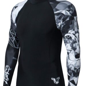 ADOREISM Quick-Dry Men's Long Sleeve Rash Guard UPF 50+ Compression Swim Shirt (Wolf, XL)