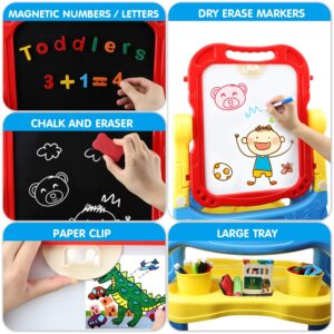 STEAM Life Easel for Kids Art Easel for Toddler Easel - 4in1 Double-Sided Large Magnetic Board Kids Chalkboard Easel Drawing White Board for Kids with Magnetic Letters & Numbers Easy Storage Portable