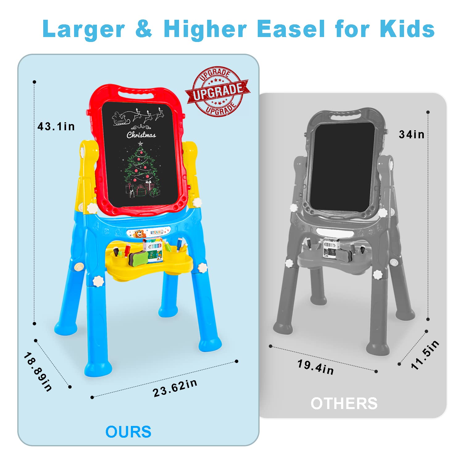 STEAM Life Easel for Kids Art Easel for Toddler Easel - 4in1 Double-Sided Large Magnetic Board Kids Chalkboard Easel Drawing White Board for Kids with Magnetic Letters & Numbers Easy Storage Portable