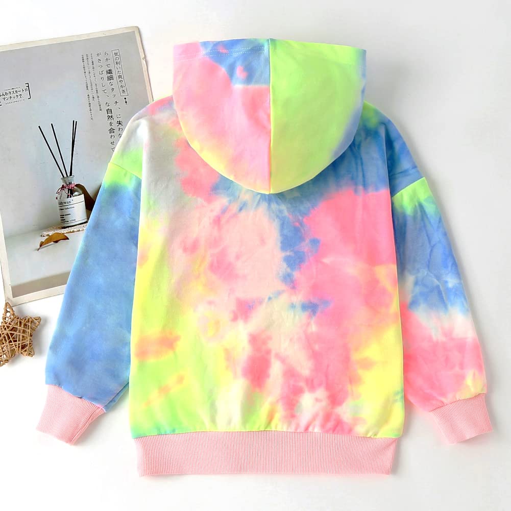 Julerwoo Toddler Cotton Tie Dye Sweatshirts Girls' Pink Pullover Sweatshirts Hoodie(3T, Pink Tiedye)