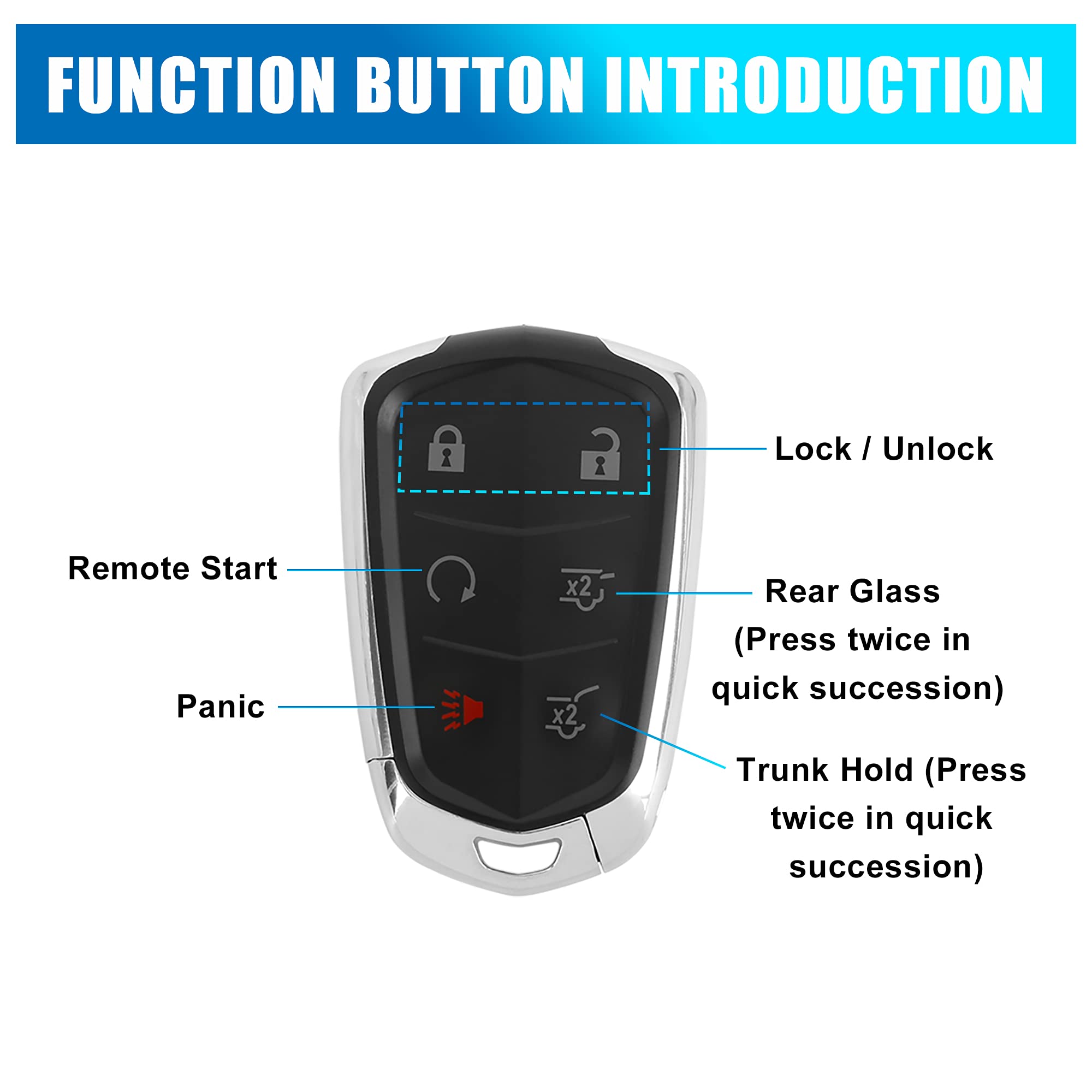 X AUTOHAUX New Car Keyless Remote Key Fob Shell Case Black HYQ2AB for Cadillac Escalade 2015 2016 2017 2018