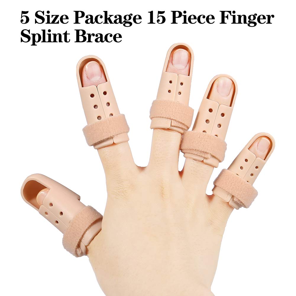 Havenport 15 Pcs Finger Splint Brace, Mallet Finger Splints Pinky, Plastic Finger Protector Support for Arthritis Basketball, Adjustable Finger Immobilizer for Broken Finger Joint Fracture Pain