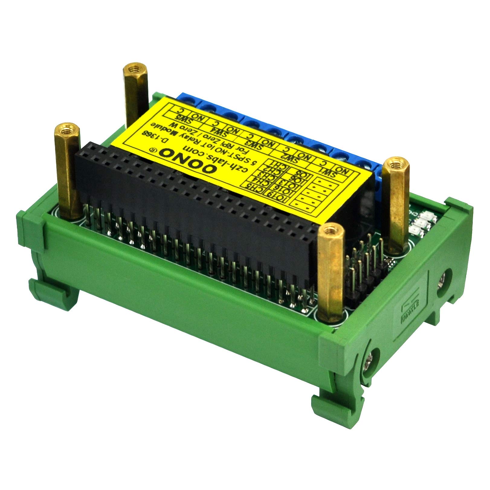 DIN Rail Mount 5 SPST-NO RPi IoT Power Relay Module for Raspberry Pi Zero/Zero-W