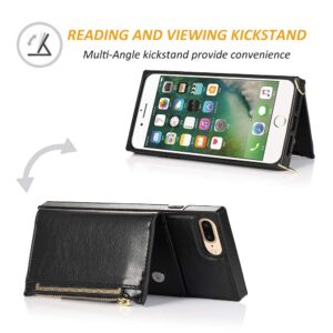 UEEBAI Case for iPhone SE 2022 5G/iPhone 7/iPhone 8/iPhone SE 2020, PU Leather Zipper Wallet Case with Card Holder Slots Crossbody Wrist Strap Kickstand Flip Case Cover for iPhone SE3/SE2 - Black