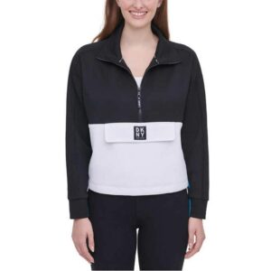 dkny ladies' 1/2 zip pullover (large, black)
