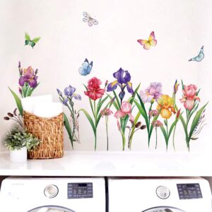 decalmile garden flower wall decals narcissus iris floral butterfly wall art stickers bedroom living room tv wall home decor