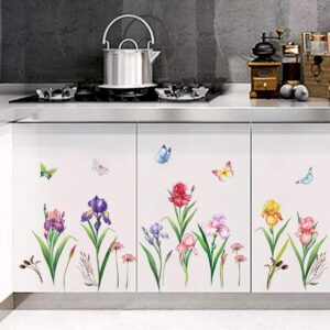 decalmile Garden Flower Wall Decals Narcissus Iris Floral Butterfly Wall Art Stickers Bedroom Living Room TV Wall Home Decor