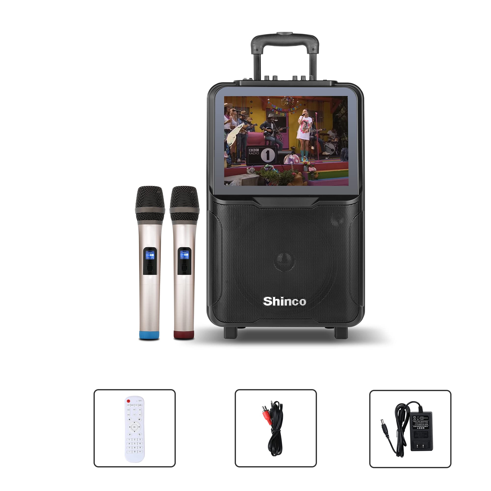 Shinco WiFi Karaoke Machine with 2 Wireless Mics, 15'' Touch Screen, Bluetooth, Lyrics Display (Black)