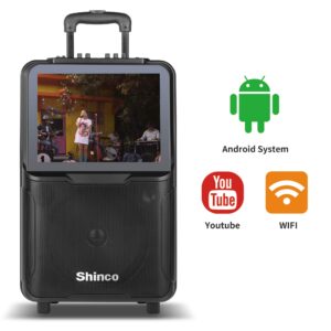 Shinco WiFi Karaoke Machine with 2 Wireless Mics, 15'' Touch Screen, Bluetooth, Lyrics Display (Black)