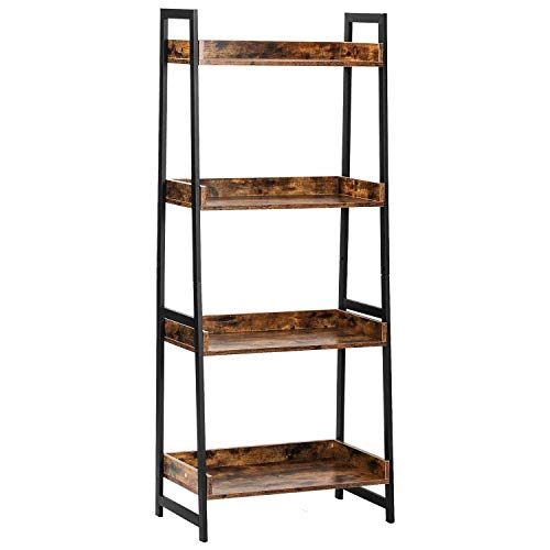 IRONCK Industrial Bookshelf 4-Tier, Bookcase 60" H Ladder Shelf, Storage Shelves Rack Shelf Unit, Accent Furniture Metal Frame, Home Office Furniture for Bathroom, Living Room, Vintage Brown