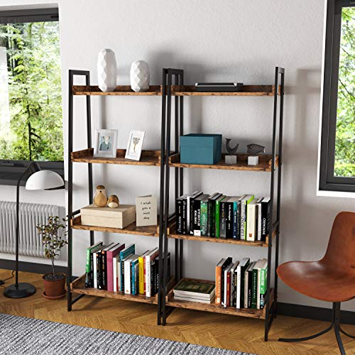 IRONCK Industrial Bookshelf 4-Tier, Bookcase 60" H Ladder Shelf, Storage Shelves Rack Shelf Unit, Accent Furniture Metal Frame, Home Office Furniture for Bathroom, Living Room, Vintage Brown