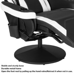 Massage Video Gaming Recliner Chair Ergonomic High Back Swivel Reclining Chair with Speakers, Cupholder, Headrest, Lumbar Support, Adjustable Backrest and Footrest, Black White