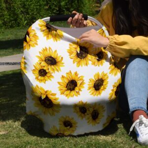 Baby Car Seat Covers Sunflower, Nursing Cover Breastfeeding Scarf/Shawl, Infant Carseat Canopy, Stretchy Soft Breathable Multi-use Cover Ups, Yellow Floral