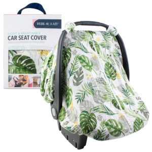 bebe au lait classic muslin car seat cover -perfect baby car seat covers for babies, car seat canopy, unisex baby car seat cover- easy snap straps, fully zippered opening, breathable- green