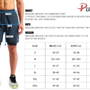 Pudolla Men’s 2 in 1 Running Shorts 7" Quick Dry Gym Athletic Workout Shorts for Men with Phone Pockets(Black Large)