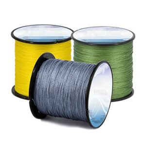 welliestr 3 color 100% pe 4 strands braided fishing line - each color 500m(547 yard) premium quality; super power; cut resistant - gray/yellow/green