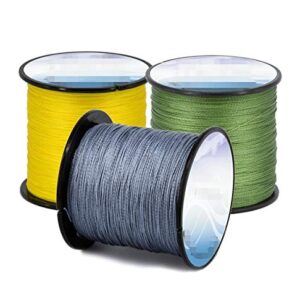 WellieSTR 3 Color 100% PE 4 Strands Braided Fishing Line - Each Color 500M(547 Yard) Premium Quality; Super Power; Cut Resistant - Gray/Yellow/Green