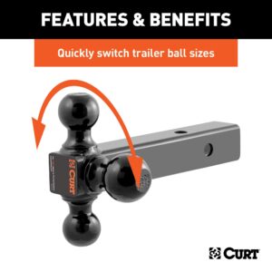 CURT 45652 Multi-Ball Trailer Hitch Ball Mount, 1-7/8, 2, 2-5/16-Inch Balls, Fits 2-Inch Receiver, 10,000 lbs