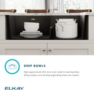 Elkay Quartz Classic ELGHU3322RGS0C 33" x 22" x 10", Offset 60/40 Double Bowl Undermount Sink Kit with Aqua Divide, Greystone