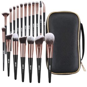 makeup brushes, 18 pcs professional premium synthetic makeup brush set with case, foundation kabuki eye travel make up brushes sets (black gold)