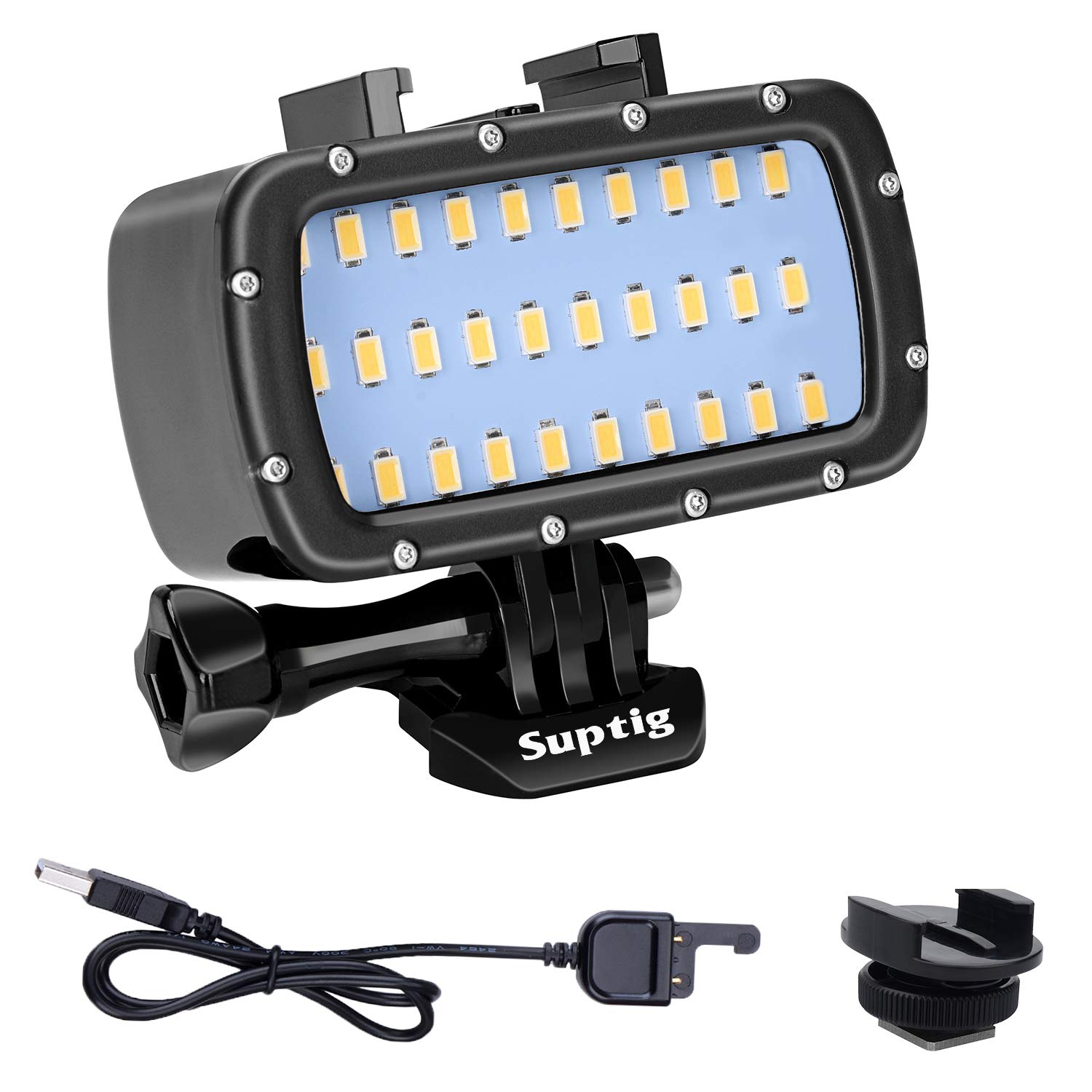 Suptig 30 LED Video Light Waterproof Light Underwater Light for Gopro Hero 12,11,10, 9, 8, 7, 6, 5, 4, 3,2, DJI osmo, Akaso and Canon Nikon Sony Olympus SLR Cameras Waterproof 180ft(55m)