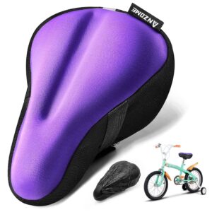 anzome kids gel bike seat cushion cover, 9"x6" memory foam child bike seat cover extra soft small bicycle saddle pad, kids bicycle seat cover with water&dust resistant cover