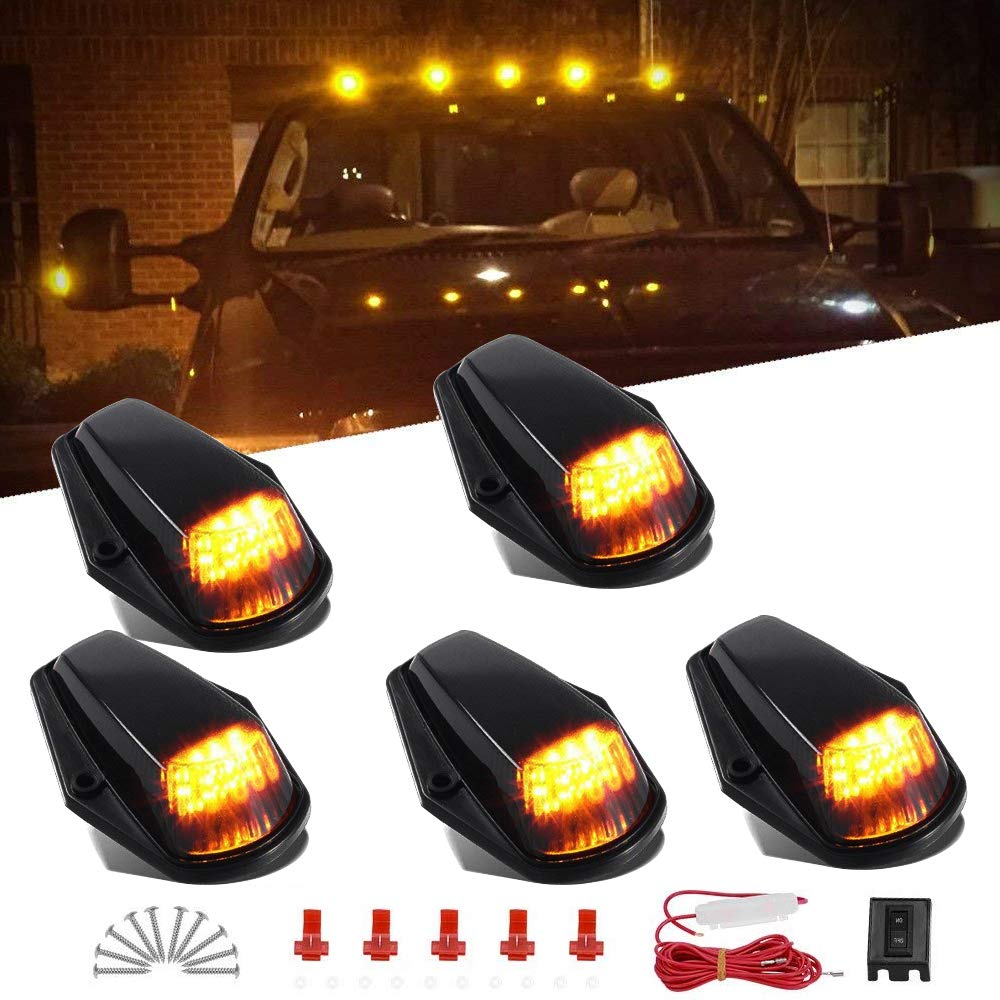 Amber Cab Marker Light for Ford F150 F250 F350 1973-1997 F-Series Super Duty Pickup Trucks, 12 LED Roof Running Lights Top Clearance Lamp w/Wiring Harness （Pack of 5）