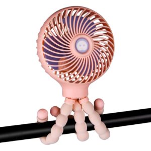 leipple mini handheld stroller fan,personal portable clip-on desk fan with flexible tripod,rechargeable usb fan adjustable 3 speeds for camping car seat crib bike treadmill gym (pink)