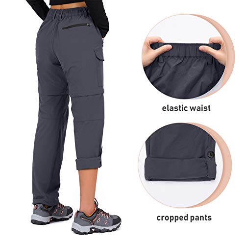 Cycorld Women's-Hiking-Pants-Convertible Quick-Dry-Stretch-Lightweight Zip-Off Outdoor Pants with 5 Deep Pocket（Grey, Large