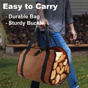 Firewood Carrier Log Bag Waxed Canvas Log Tote Bag for Indoor Fireplace Log Holders with Handle Large Fire Wood Carriers for Outdoor Fire Pit Fireplace Wood Stove Accessories Log Bag