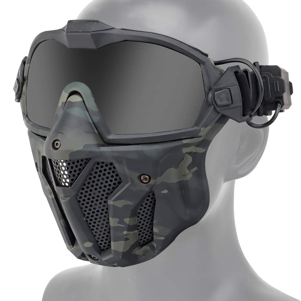 ATAIRSOFT Tactical Airsoft Anti-Fog Anti-Ultraviolet UV Protection Goggles and Mesh Mask Set with Swappable Lens Multicam Black