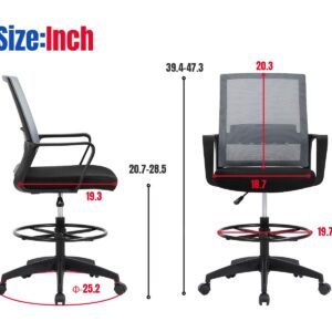 Office Chair Desk Chair Computer Chair Adjustable Height with Lumbar Support Arms Footrest Mid Back Swivel Rolling Mesh Drafting Chair for Adults Drafting Stool(Grey)