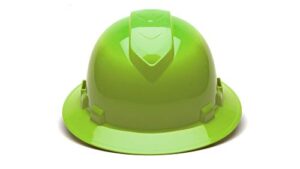 pyramex ridgeline full brim hard hat 4 point ratchet vented hi-vis lime