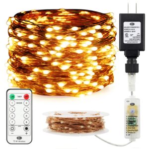 ruichen dimmable fairy lights plug in 72 ft 200 led copper wire twinkle string lights with rf remote timer, warm white