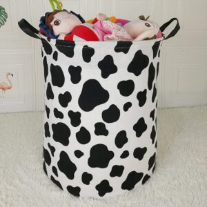 KUNRO Toy Bin Waterproof storage organizer for Nursery Hamper Home decor Closet Kids Bedroom Laundry Baby Gift Shelf Baskets (Rould Cow pattern)