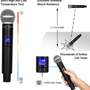 MicrocKing Wireless Microphone System, with 4 Handheld Mics, Metal Build, Fixed Frequency, Long Range 400ft, Ideal for Party/Wedding/Church/Conference/Speech